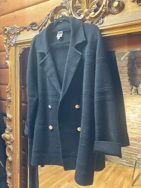 Anne Klein Black Double-Breasted Blazer with Gold Buttons